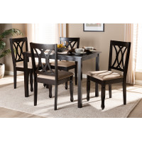 Baxton Studio RH316C-Sand/Dark Brown-5PC Dining Set Reneau Modern and Contemporary Sand Fabric Upholstered Espresso Brown Finished Wood 5-Piece Dining Set